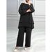 H731 Muslim New Women's Clothing Solid Color Double Layer Top Fashion Elegant Loose Wide Leg Pants Set_ecoleips.com