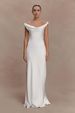 Women Elegant Satin Maxi Dress High Waist Cowl Neck Lace Detail Slim‑Fit Formal Wedding Guest Cocktail Banquet Party Evening Gown_ecoleips.com