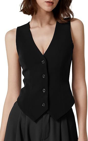 2025 New European And American Women's Fashionable Sleeveless Buttoned V-Neck Cropped Summer Tank Top Vest_ecoleips.com