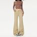American Retro Khaki Flared Jeans For Women, Autumn And Winter Fleece-Lined Low Waist Brown Melad Loose Floor-Length_ecoleips.com