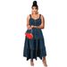 Plus Size Women's Denim Dress - Sleeveless Strappy Long Maxi Washed Denim Jumper_ecoleips.com