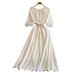 Women's French Style Round Neck Dress Elegant Lantern Sleeve Hollowed Out Embroidery Slimming Waist For Autumn_ecoleips.com