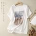 This Simple, Minimalist Cotton And Linen Short-Sleeved Top With A Printed Design Offers Great Versatility As A Loose-Fit_ecoleips.com