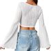 Aria Basics Aria Basics European And American Cross-Border New Women's Solid Color U-Neck Crop Slim Fit Fashion Flared Long Sleeve Top Sexy_ecoleips.com