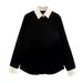 Women's Clothing Patchwork Velvet Shirt And Pants Set Style Casual Fashion Full Length Velvet Clothing Combo_ecoleips.com
