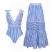 2025 Flaxmaker New Women Swimwear Bowknot Striped One Piece Swimsuit V-neck Bathing Swimming Suit Summer Beachwear Bodysuit_ecoleips.com