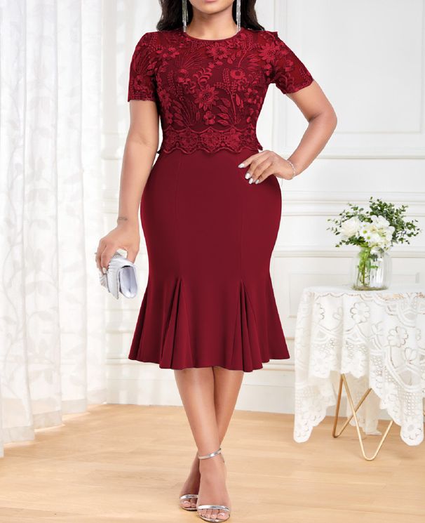 plus Size Patchwork Maxi Dress Embroidered Floral A-Line Skirt Slimming Fit Casual Ankle-Length Summer Cocktail Dress_ecoleips.com