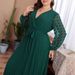 Elegant Mesh Panel Maxi Dress For Women V-Neck Long Sleeve Plus Size Dress (0XL-4XL) | Breathable Polyester A-Line Dress For Work & Evening_ecoleips.com