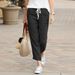 Women's Clothing Spring And Autumn New Solid Color Loose Casual Drawstring Elastic Waist Cotton And Linen Trousers_ecoleips.com