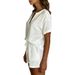 Women's Casual V Neck Two Piece Set Short Sleeve Elastic Fit Shorts Outfit Minimalist American Style Spring Autumn Summer_ecoleips.com