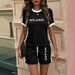 Women's Summer Color Block T-Shirt And Shorts Set Milanese Letter Print Casual Two-Piece Outfit Short Sleeved Top And Bottoms Ensemble_ecoleips.com