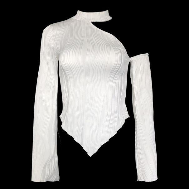 K Women's Long Sleeved Slanted Neck Hanging Neck T-shirt Street Style Spicy Girl_ecoleips.com