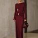 Women's Clothing "Sophisticated Burgundy Knit Dress – Metallic Accents & Slim Fit For Women"_ecoleips.com
