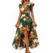 Elegant Floral Split Maxi Dress With V-Neck & Ruffle Sleeves – Lightweight Polyester For Vacation & Beach_ecoleips.com
