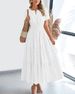 Women's Fashion Pleated Puff Sleeve Dress V Neck Layered Full Skirt European And American Style Spring/Summer Cross Border Trade_ecoleips.com