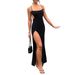 Women Elegant Spaghetti Strap High Slit Bodycon Dress Party Night Out Dating Outfit_ecoleips.com