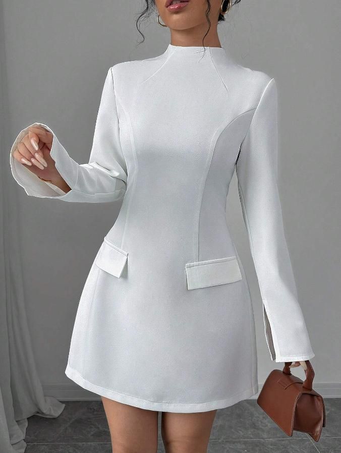 Women’s Clothing Autumn And Winter New Elegant Long Sleeved Sleeves Slit Solid Color Women's Dress_ecoleips.com