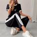 Women's Short Sleeve Pants Set Personalized Heart Shaped Striped Print Casual Suit_ecoleips.com