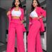 Women's Clothing Elegant Solid Color Split Sleeve Lapel Suit Pocket Straight Pants Suit_ecoleips.com