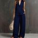 Women's Cotton Linen Two Piece Set Sleeveless Vest And Wide Leg Pants Casual Comfortable Spring Summer Autumn Outfit_ecoleips.com