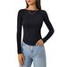 Voya Women's Clothing Popular European And American Fashion Casual Slim Fit High Elasticity Knitted Long Sleeved T-shirt Top_ecoleips.com