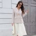 Pink Tweed Blazer Women Lapel Double Breasted Gold Button Long Sleeve Elegant Office Commuter Textured Jacket With Pockets_ecoleips.com