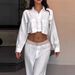 Women's Clothing Women's Casual Commuter Shirt And Pants Set Long Sleeved Button Down White For Formal & Casual_ecoleips.com