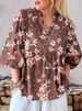 Aria Basics Aria Basics 2025 New European And American Blouse, Bestseller On Independent E-commerce Platforms, V-neck Floral Print Puff Sleeve_ecoleips.com