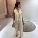 Women's Clothing Suit Gold Button V Neck Knitted Vest Casual Loose Trousers Knitted Two Piece Suit_ecoleips.com