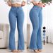 Women's High-Waisted Slim Fit Flared Jeans Solid Color Stretch Casual Hip Lifting European American Style Denim Pants_ecoleips.com