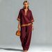 European And American Fashion Women's Casual Color Block Set with Half Zip Linen Top And Straight Leg Pants_ecoleips.com
