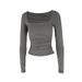 AC562 European And American Spring/Summer Y2K New Square Neck Long Sleeve Pullover Slim Fit Casual Fashion Top For Women_ecoleips.com