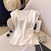 Women's Clothing Solid Color Satin Short Sleeve T-Shirt V Neck Top Thin And Stylish Slim Fit Summer_ecoleips.com