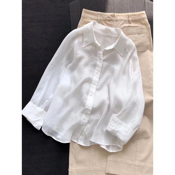 Highly Recommended High-end Imported Linen White Shirt For Women, 2026 New Model, Minimalist Style, Sun-protective Top_ecoleips.com