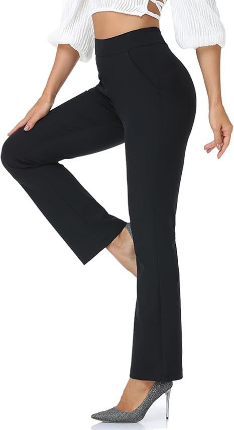 Women's High Waisted Dress Pants Business Casual Workwear With Pocket Covers Versatile Regular Fit Casual Pants_ecoleips.com