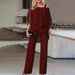 Women's Elegant Off-Shoulder Batwing Sleeve Top And Pants Set Casual Irregular Two Piece Spring Summer Autumn_ecoleips.com