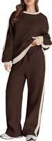 Women's Color Blocked Casual Sportswear Set Loose Fit Wide Leg Pants Two Piece Outfit Autumn Arrival_ecoleips.com