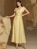 Women's Clothing New Champagne Satin Heavy Hand Sewn Diamond Short Sleeves Celebrity Style Retro Dress_ecoleips.com
