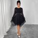 Elegant Bow-Print A-Line Dress – Slimming Black Dress With Flowy Chiffon Fabric_ecoleips.com