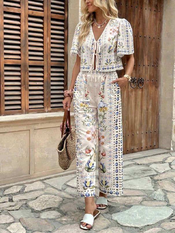 Women's Clothing New Style Elegant High Waist Printed Casual Fashion Suit_ecoleips.com