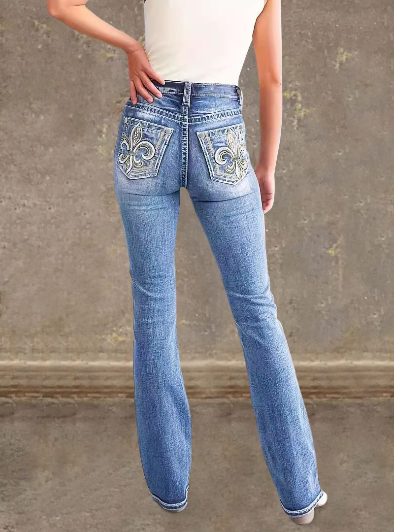 Women's Clothing Slimming Stretch Jeans Embroidered Back Pocket Double Buttons Denim Jeans For Spring Summer_ecoleips.com