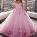 One Shoulder Princess Skirt Sweetheart Coming Of Age Ceremony Dress Elegant 3D Flower Sleeves Ball Gown Formal Sweet Three Dimensional_ecoleips.com