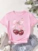 Fashion Cherry Print Women T-Shirt Short Sleeve Crew Neck Casual Tops For Summer Spring Women's Clothing Tops Tees_ecoleips.com