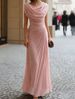 Casual Party Dress For Women Elegant Pleated Design Droopy Neck_ecoleips.com