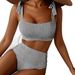 Women's High-Waisted Bikini Set With Tie Details, Striped & Print Two-Piece Swimsuit Vibrant Patterns & Colors_ecoleips.com