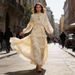 Women's Clothing Women's Long Stand Collar Dress Multi Layer Pearl Ruffle Lace Up Solid Color Resort Style_ecoleips.com