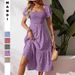 Women's Short-Sleeved Square Neck Floral Dress Spring/Summer New American Style_ecoleips.com
