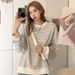 Sweatshirt For Autumn Loose Design Striped Top, Crew Neck Pullover, Long Sleeve T-Shirt_ecoleips.com