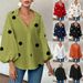 Women's Chic French Polka Dot Top Half Open Collar Loose Fit Long Sleeve Niche Style Fashion_ecoleips.com