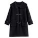 Autumn And Winter Black Medium And Long Navy Collar Woolen Coat For Women, Loose Large Size Hepburn Wind Horn Buckle Woolen Coat For Women_ecoleips.com